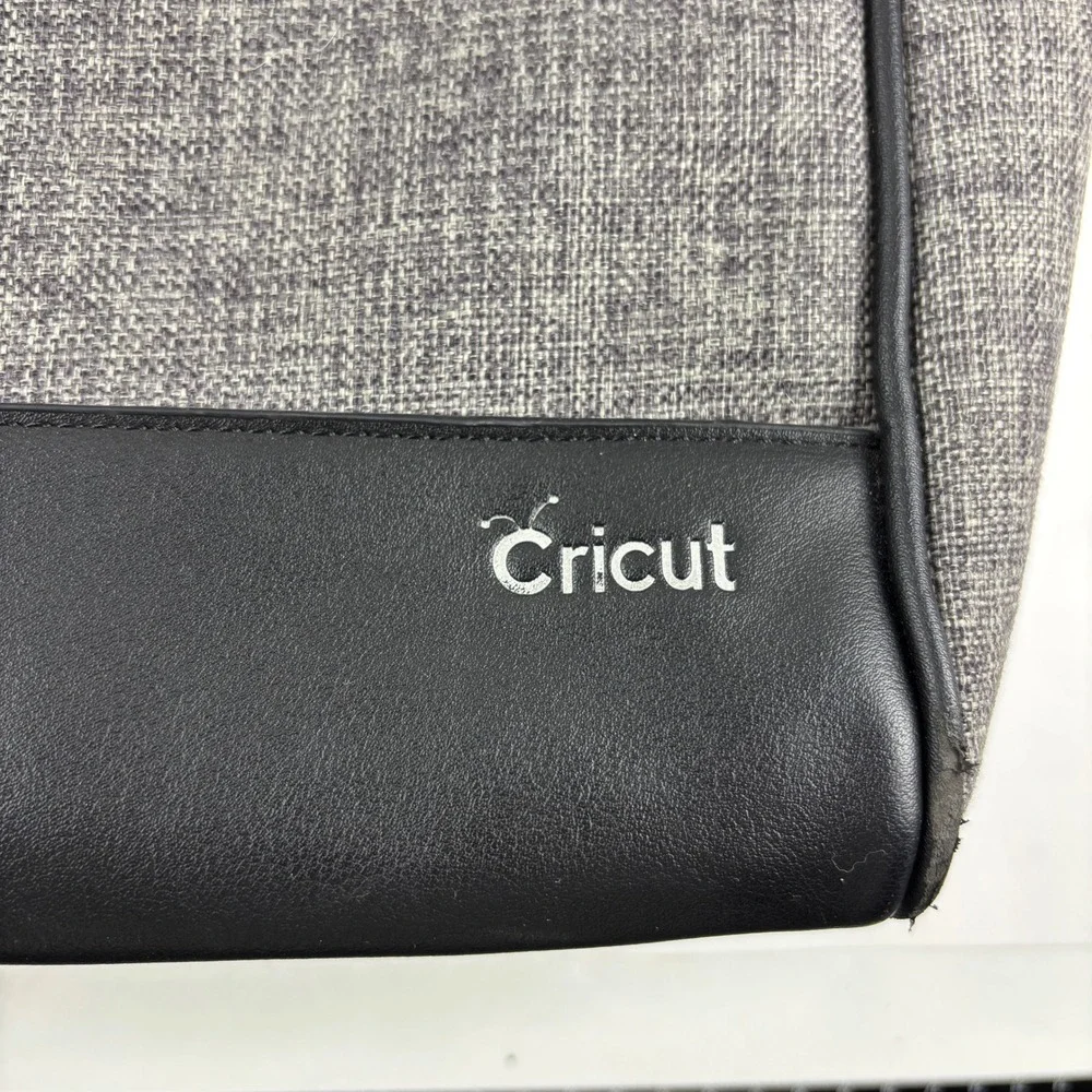 Cricut Machine Tote Bag Large Gray Tweed Black Faux Leather Office Crafting‎